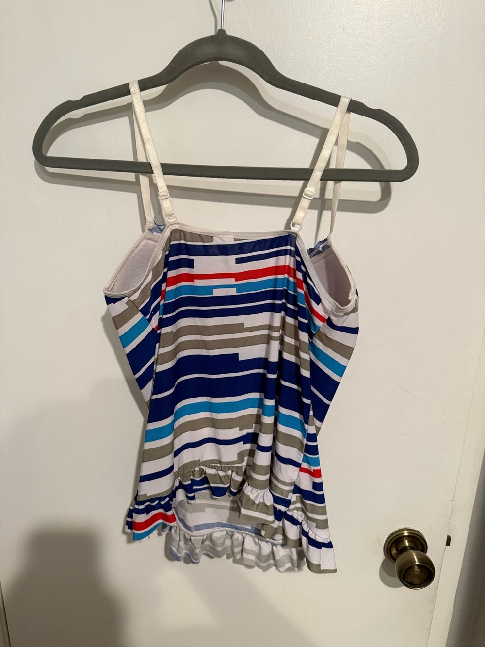 Striped Ruffle Hem Tankini Top - Blue Multi - Picture 2 of 2